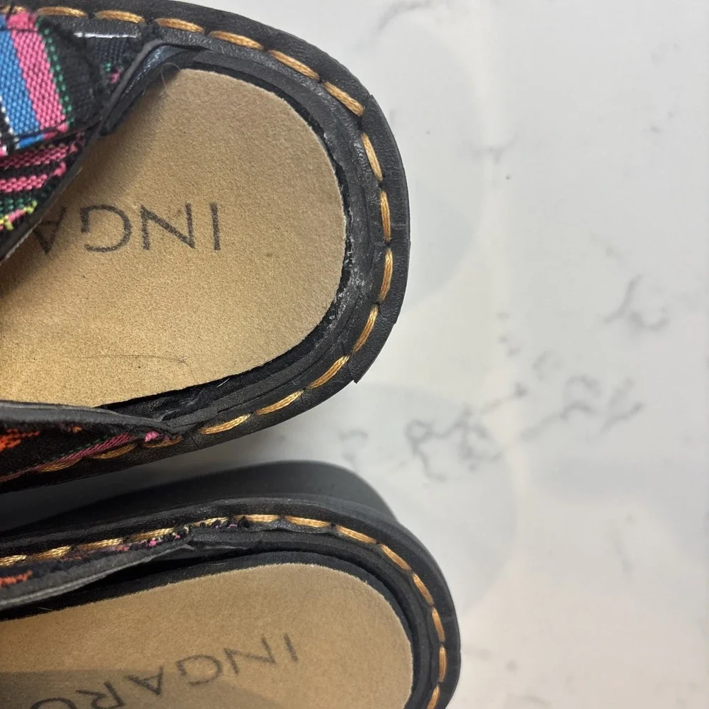 INGARO Happy SlipOn Clogs BuckleFabric Stripe Hippie Boho Comfort Women SZ 8.5 - Picture 10 of 10